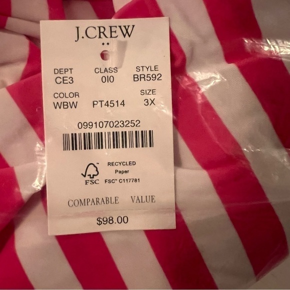 NWT! J. Crew Wild Berry White Striped Tie-Shoulder One-Piece Swimsuit. Size 3X - Picture 6 of 8